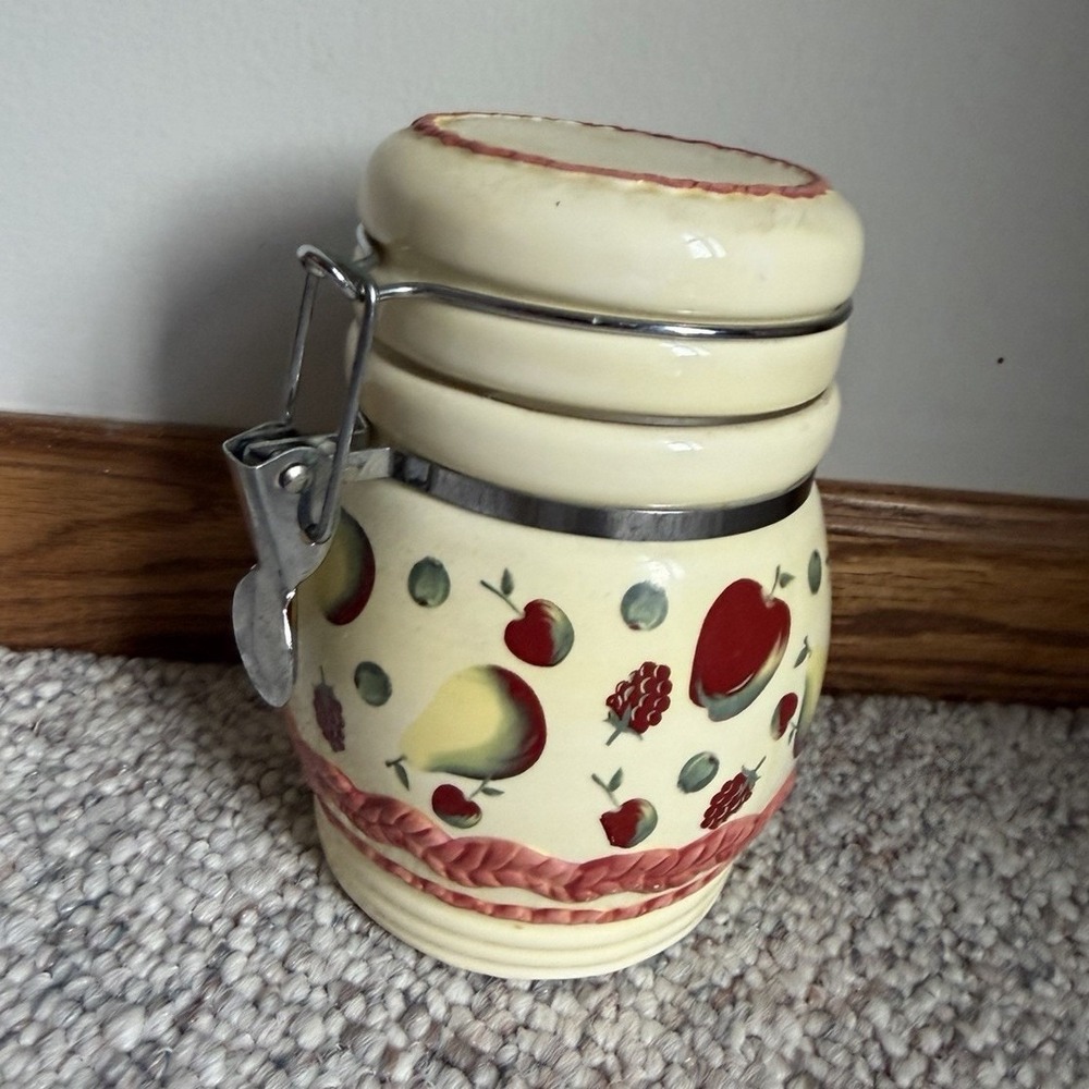 MSRF, Inc Ceramic & Porcelain Fruit Pattern Round Canister w/ Clamp Lid